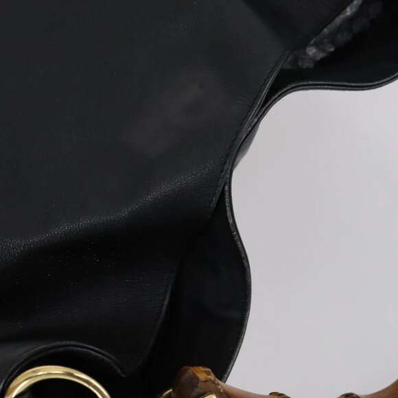 GUCCI Bamboo Shoulder Bag Leather 2way Black Gold - Picture 5 of 16